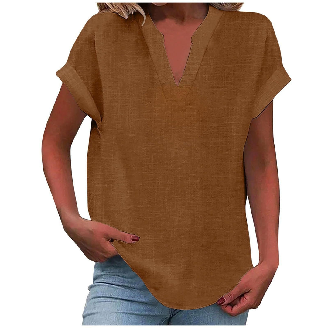Women's Relaxed-Fit V-Neck Short-Sleeve Blouse - Brown