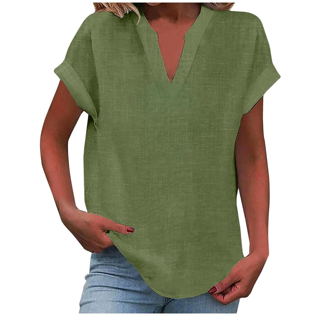 Women's Relaxed-Fit V-Neck Short-Sleeve Blouse - Army Green