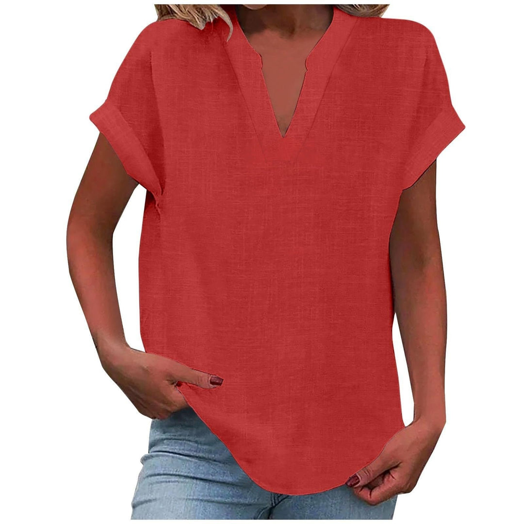 Women's Relaxed-Fit V-Neck Short-Sleeve Blouse - Red