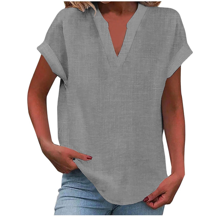 Women's Relaxed-Fit V-Neck Short-Sleeve Blouse - Light Grey