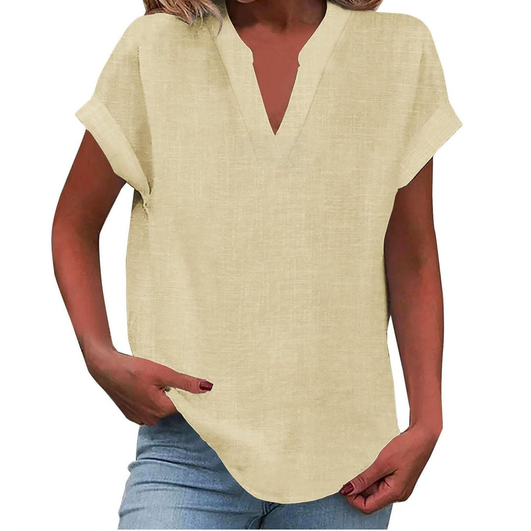 Women's Relaxed-Fit V-Neck Short-Sleeve Blouse - Beige
