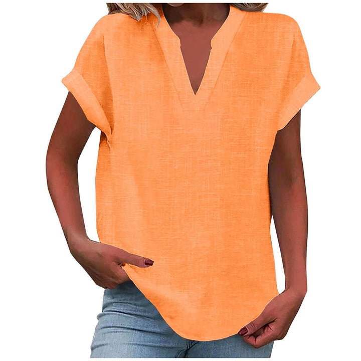 Women's Relaxed-Fit V-Neck Short-Sleeve Blouse - Orange