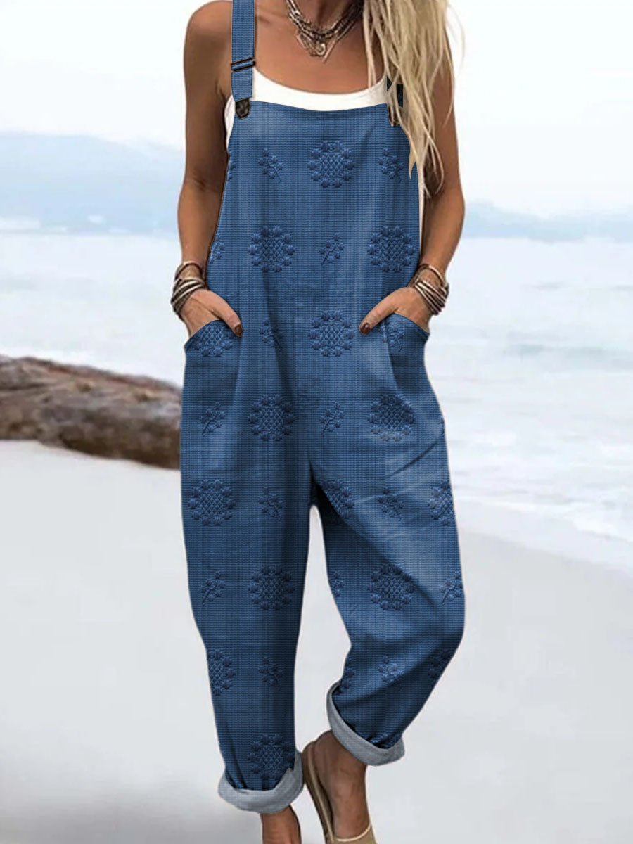 Women's Relaxed Wide-Leg Adjustable-Strap Jumpsuit - Blue