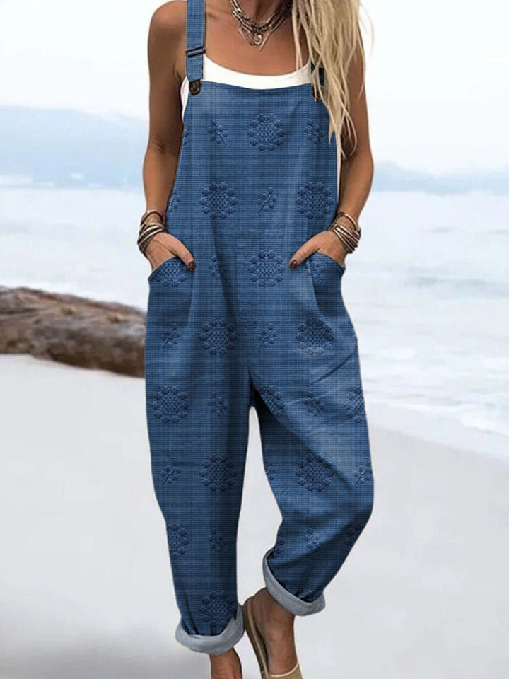 Women's Relaxed Wide-Leg Adjustable-Strap Jumpsuit - Blue