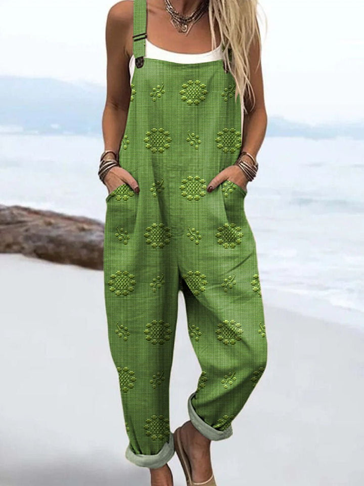Women's Relaxed Wide-Leg Adjustable-Strap Jumpsuit - Green