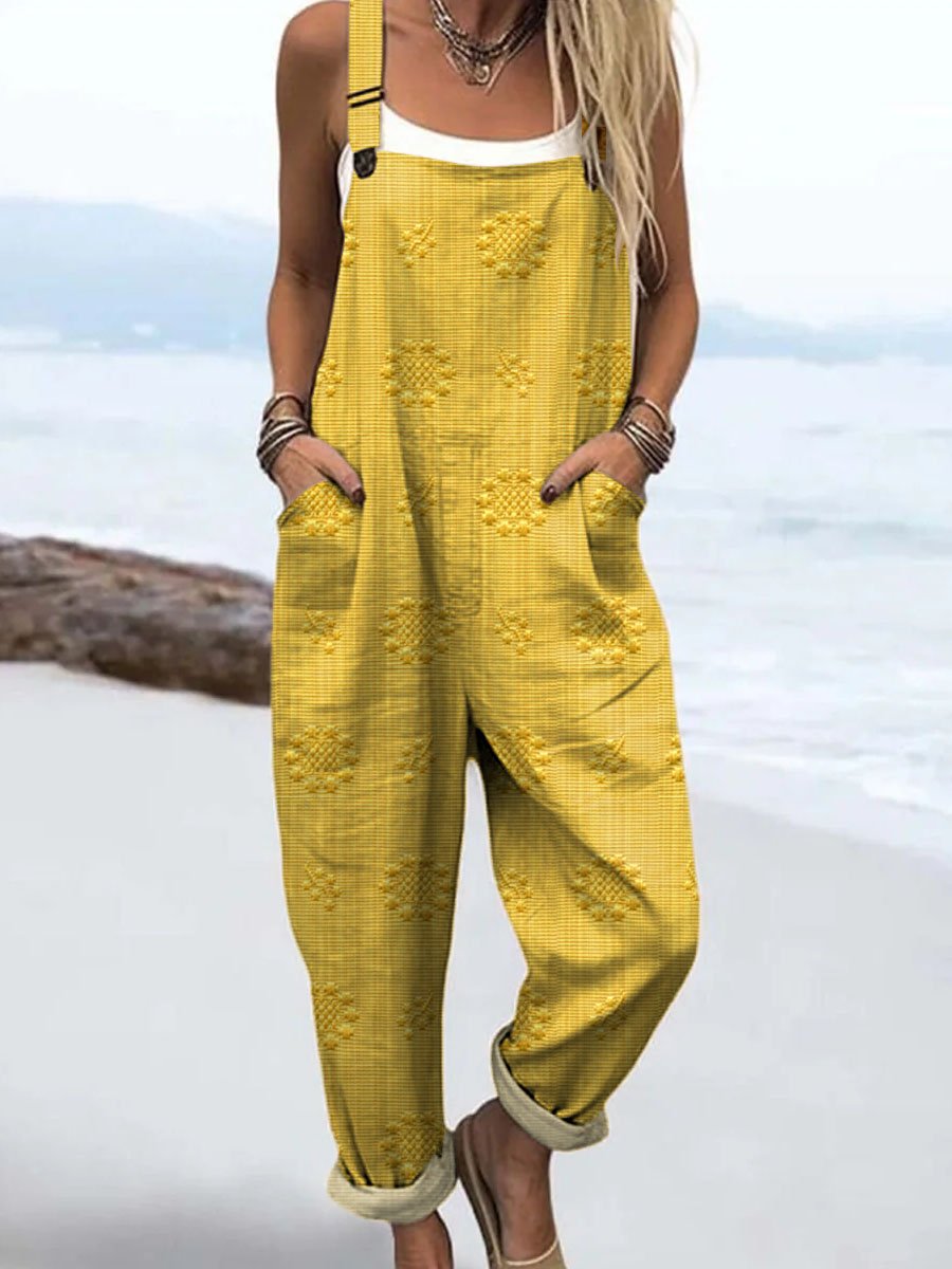 Women's Relaxed Wide-Leg Adjustable-Strap Jumpsuit - Yellow