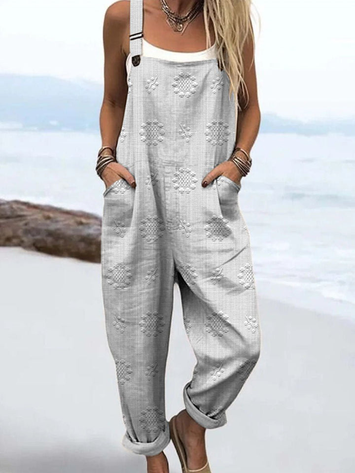 Women's Relaxed Wide-Leg Adjustable-Strap Jumpsuit - White