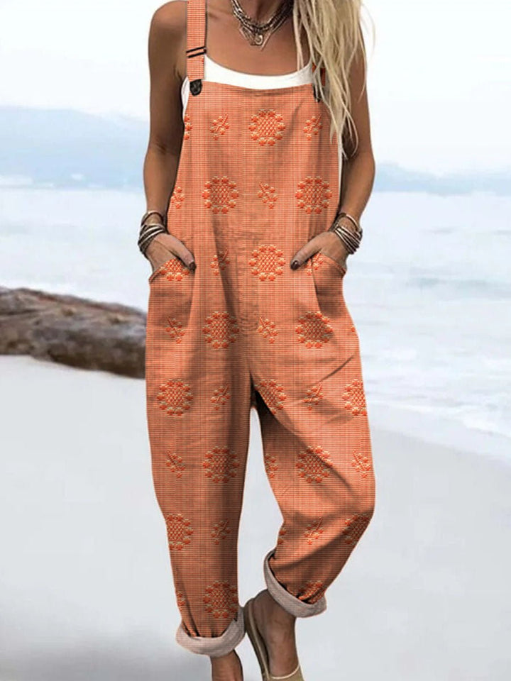 Women's Relaxed Wide-Leg Adjustable-Strap Jumpsuit - Orange