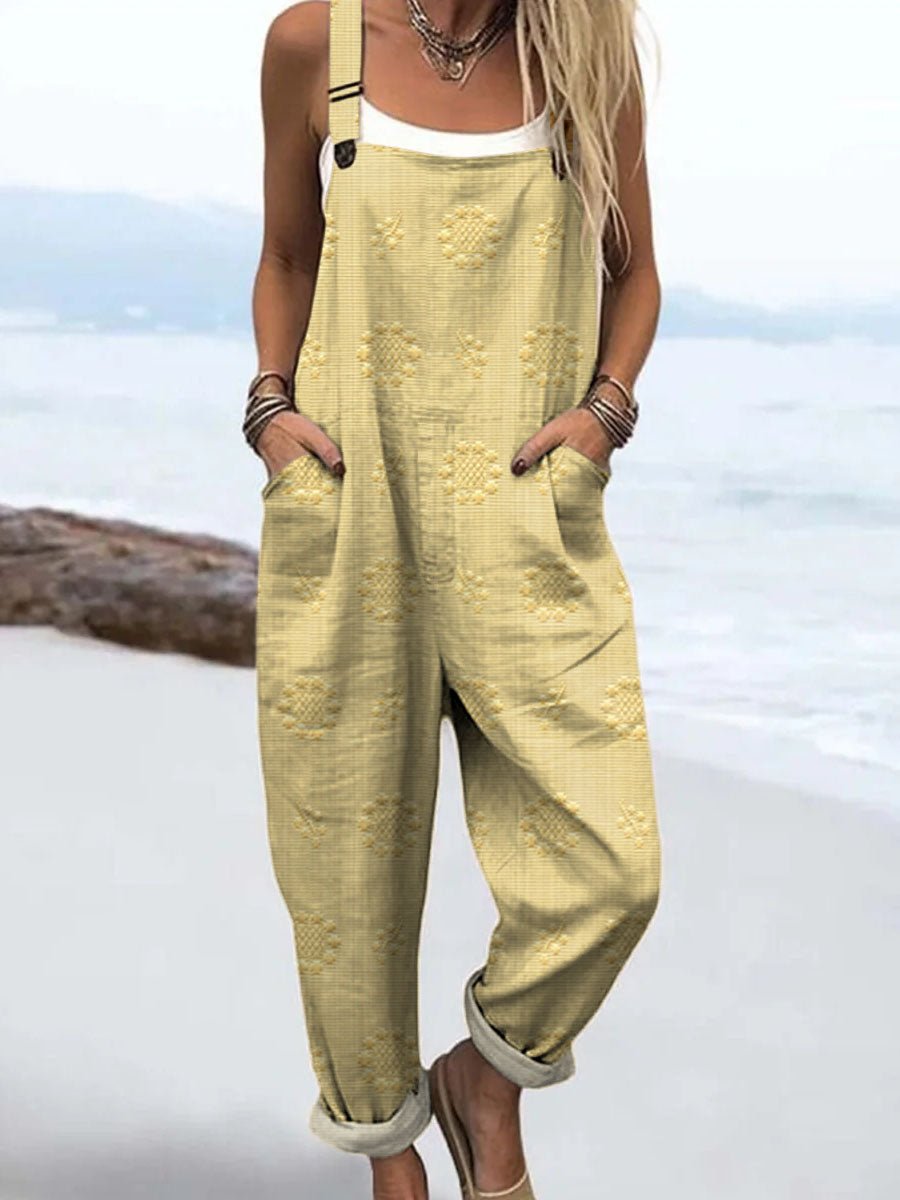 Women's Relaxed Wide-Leg Adjustable-Strap Jumpsuit - LightYellow