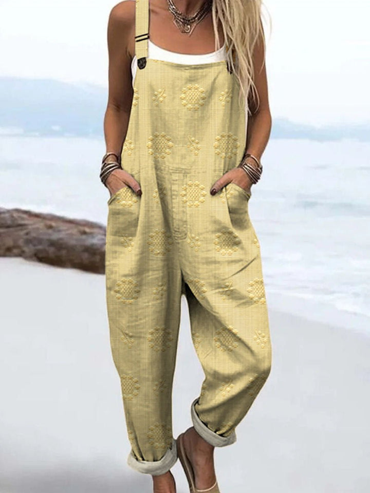 Women's Relaxed Wide-Leg Adjustable-Strap Jumpsuit - LightYellow