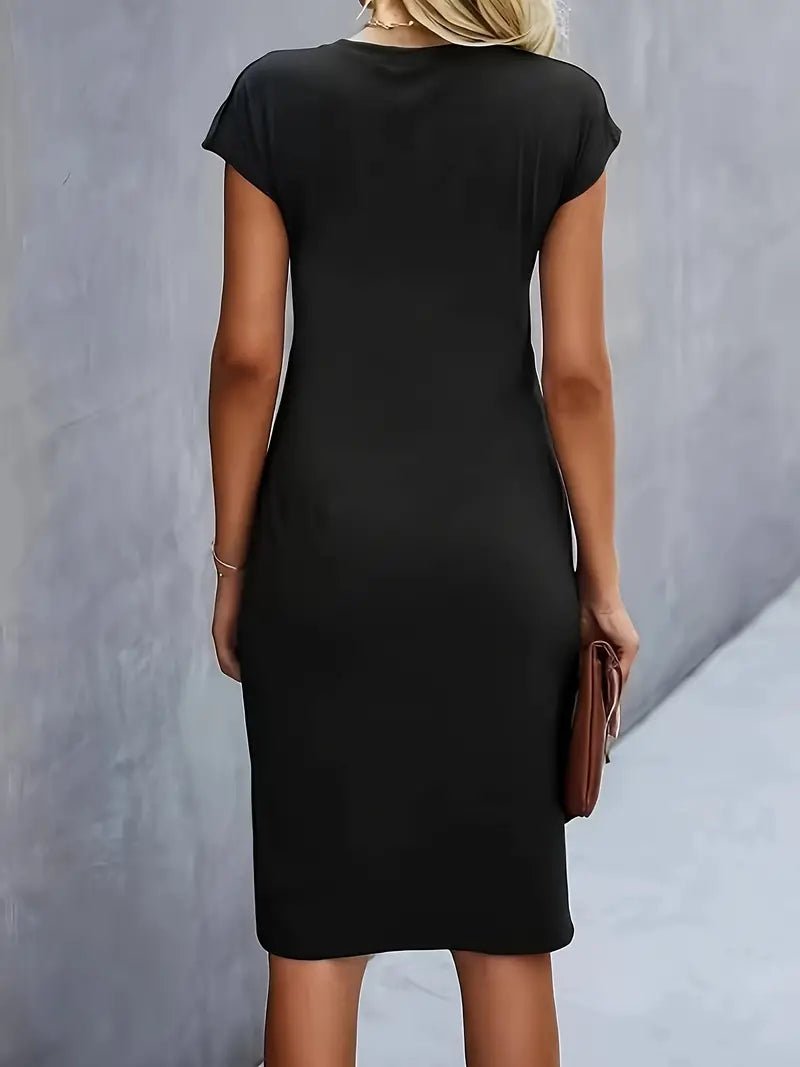 Women's Ruched Twist-Waist Cap-Sleeve Bodycon Midi Dress