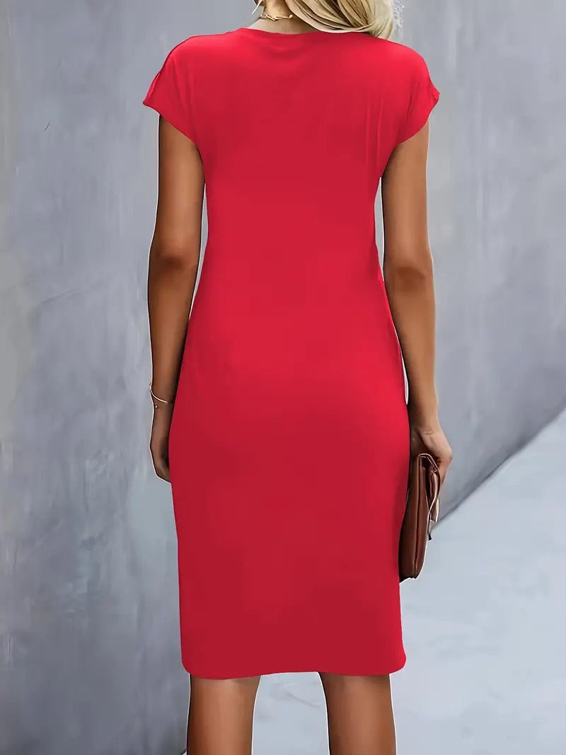 Women's Ruched Twist-Waist Cap-Sleeve Bodycon Midi Dress