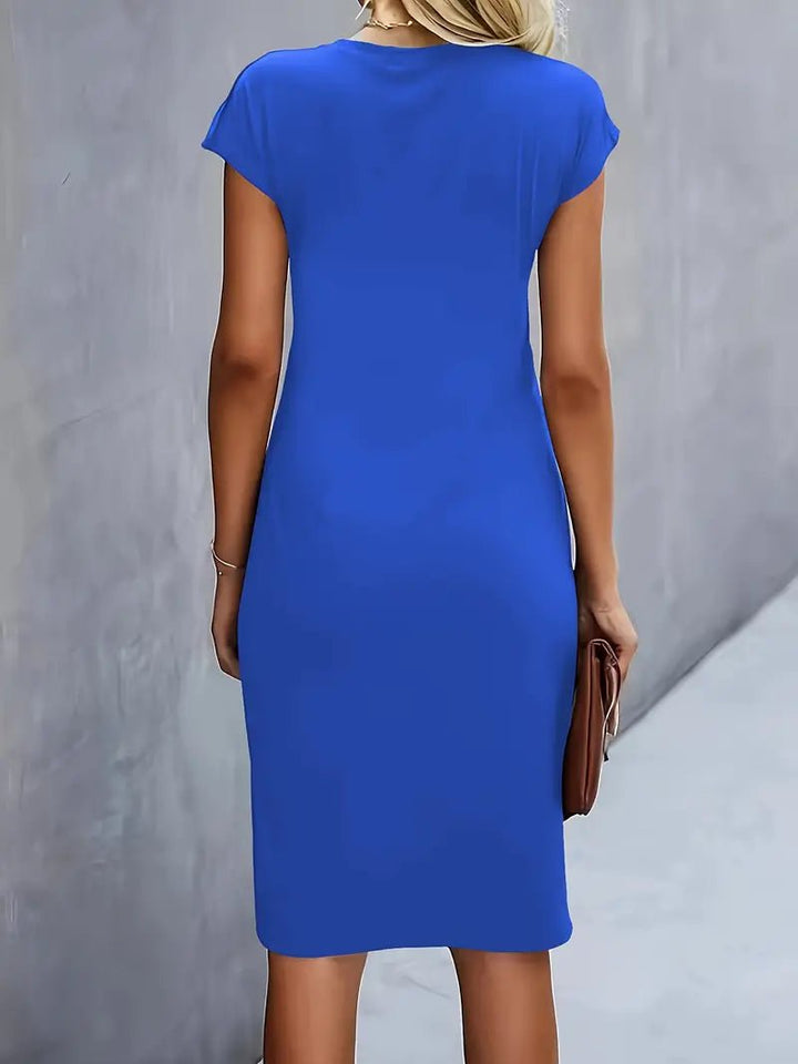 Women's Ruched Twist-Waist Cap-Sleeve Bodycon Midi Dress