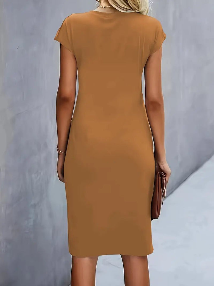 Women's Ruched Twist-Waist Cap-Sleeve Bodycon Midi Dress