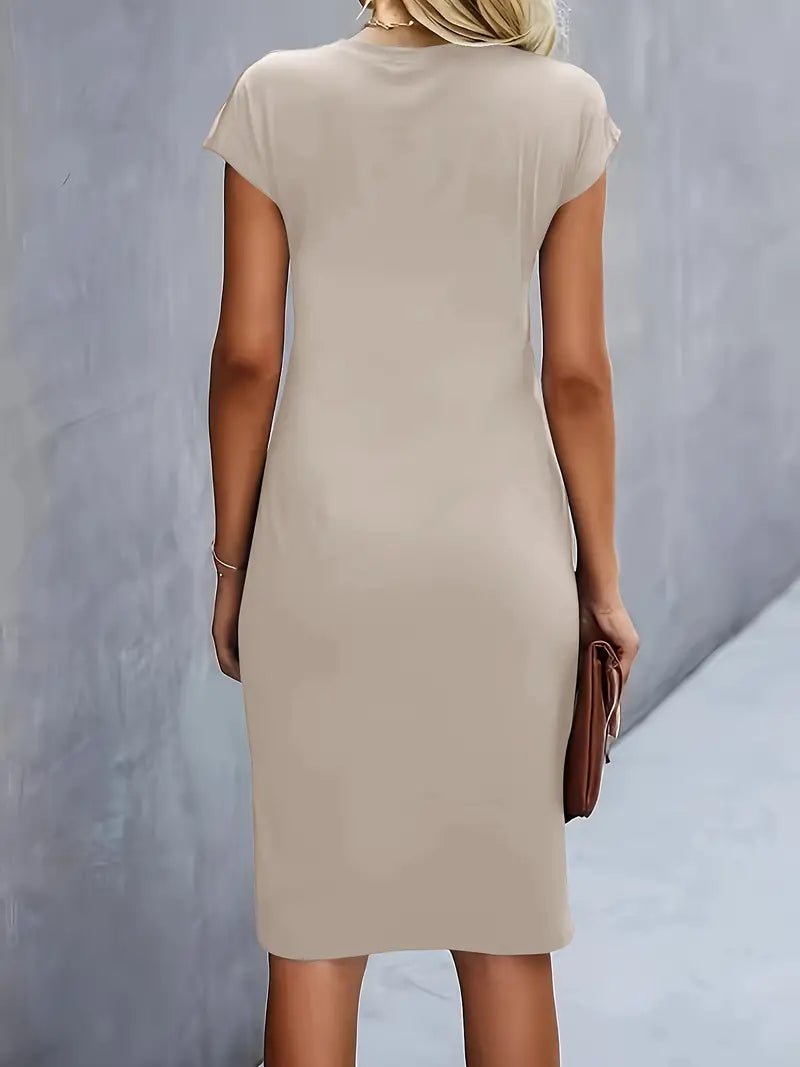 Women's Ruched Twist-Waist Cap-Sleeve Bodycon Midi Dress