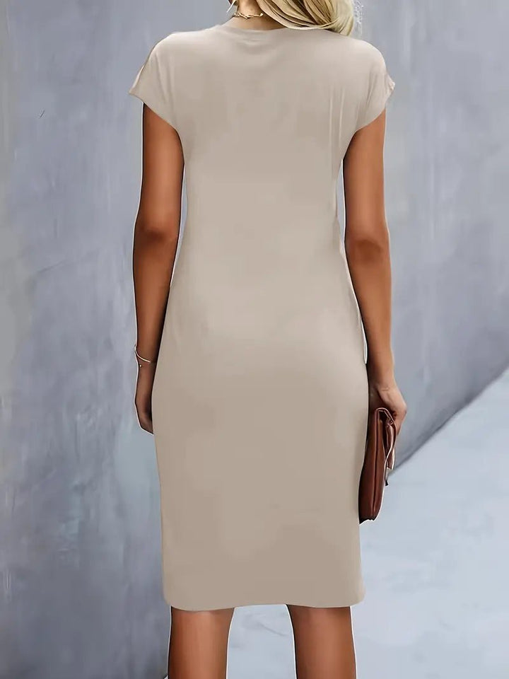 Women's Ruched Twist-Waist Cap-Sleeve Bodycon Midi Dress