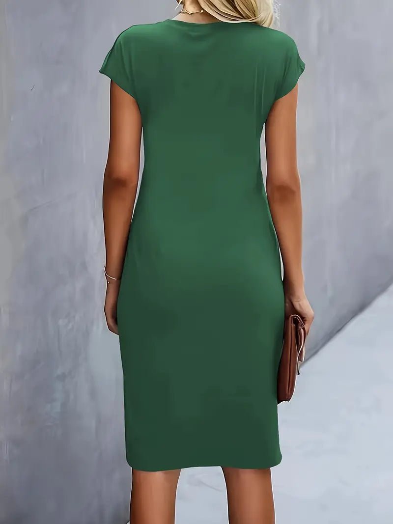 Women's Ruched Twist-Waist Cap-Sleeve Bodycon Midi Dress