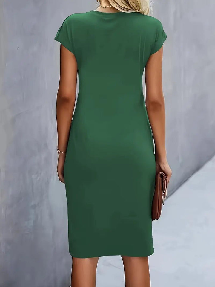 Women's Ruched Twist-Waist Cap-Sleeve Bodycon Midi Dress