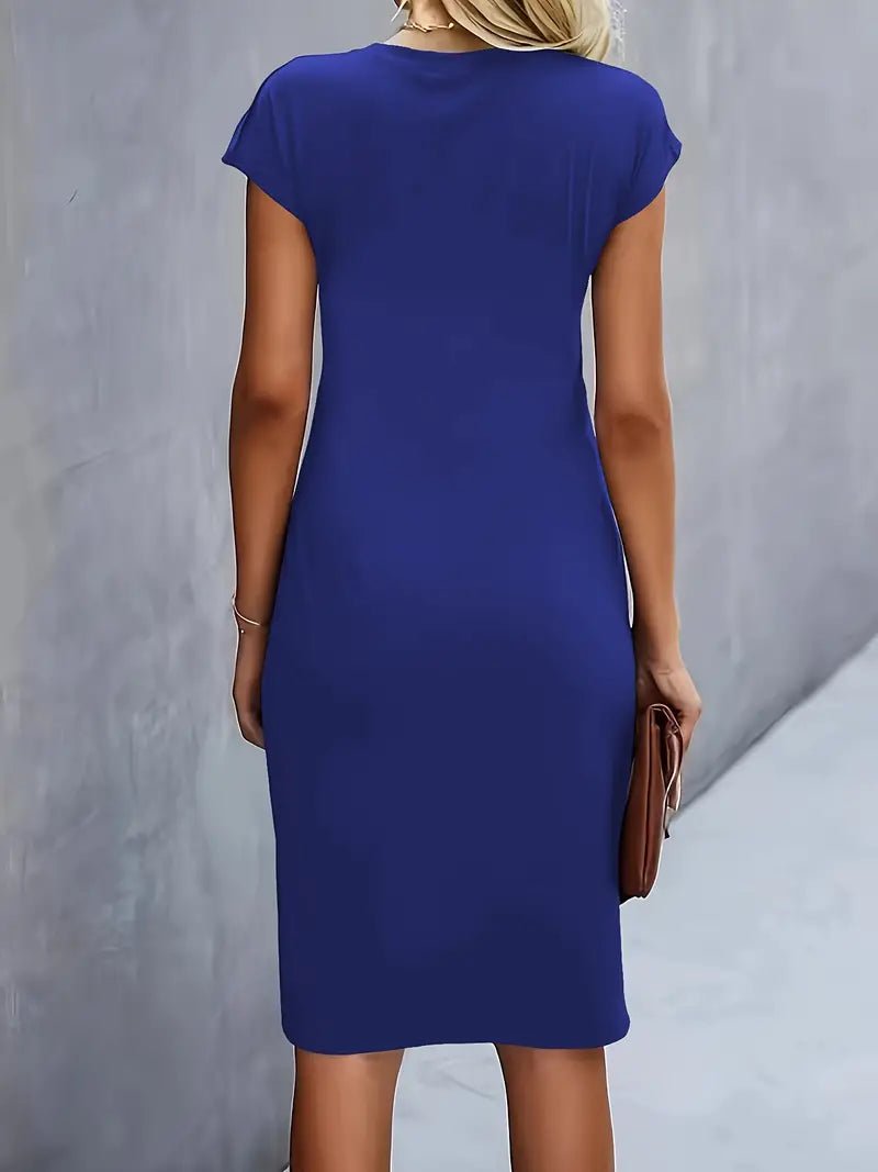 Women's Ruched Twist-Waist Cap-Sleeve Bodycon Midi Dress
