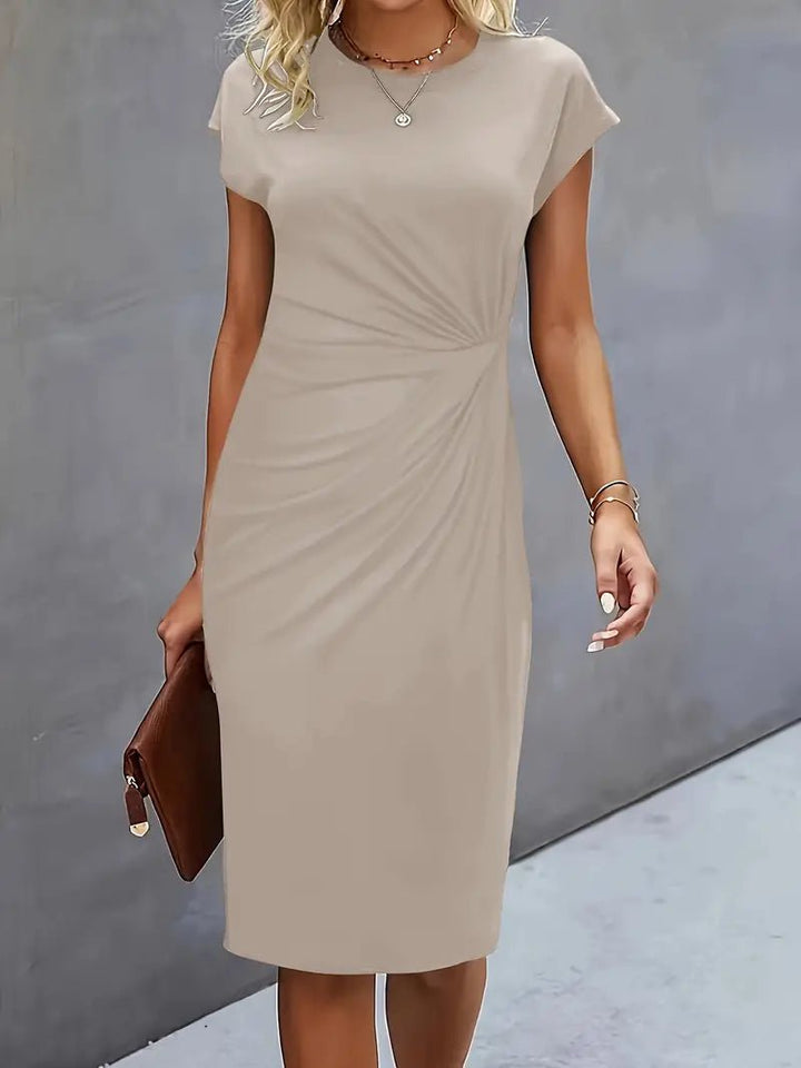 Women's Ruched Twist-Waist Cap-Sleeve Bodycon Midi Dress - Beige