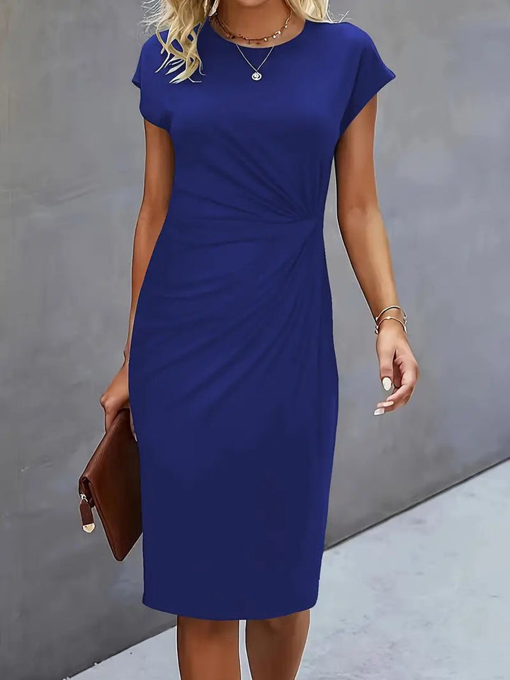 Women's Ruched Twist-Waist Cap-Sleeve Bodycon Midi Dress - Navy Blue