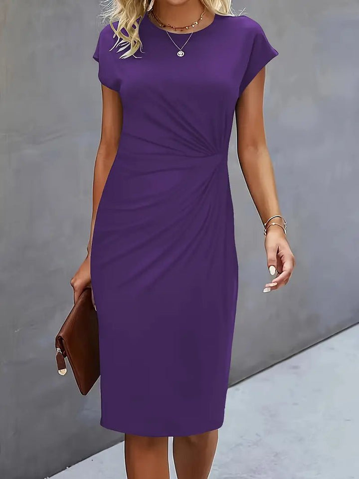 Women's Ruched Twist-Waist Cap-Sleeve Bodycon Midi Dress - Violet