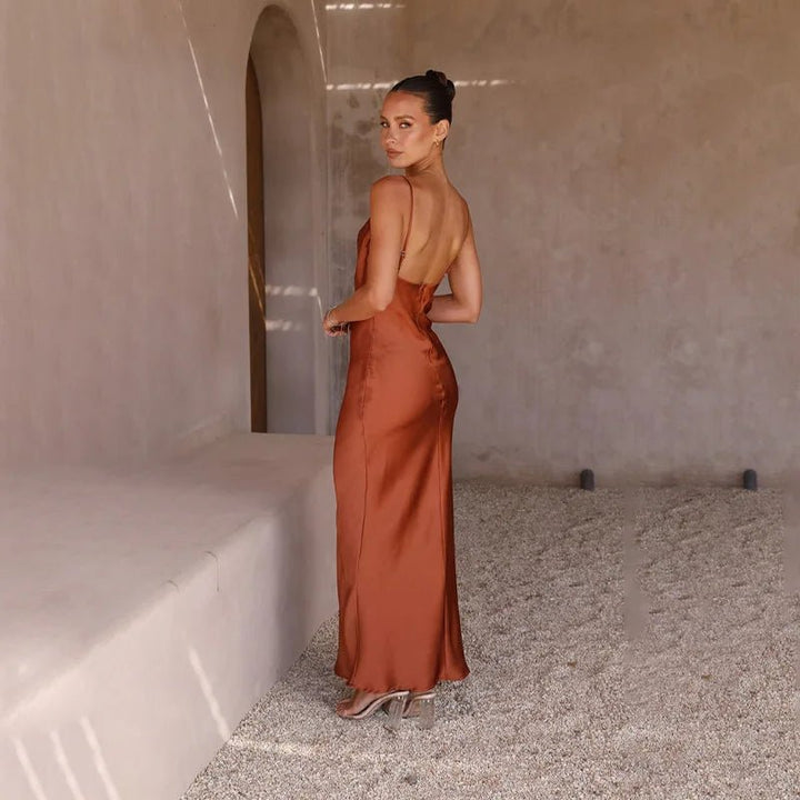 Women's Satin Backless High-Slit Bodycon Maxi Dress