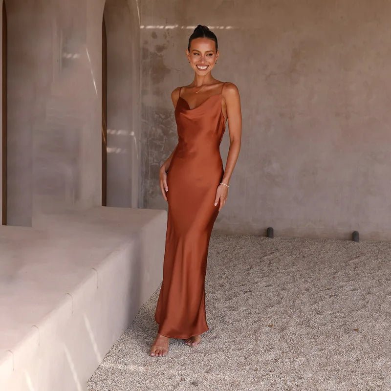 Women's Satin Backless High-Slit Bodycon Maxi Dress