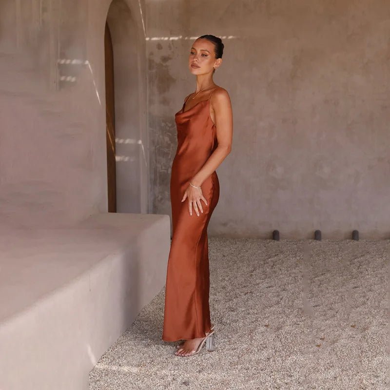 Women's Satin Backless High-Slit Bodycon Maxi Dress