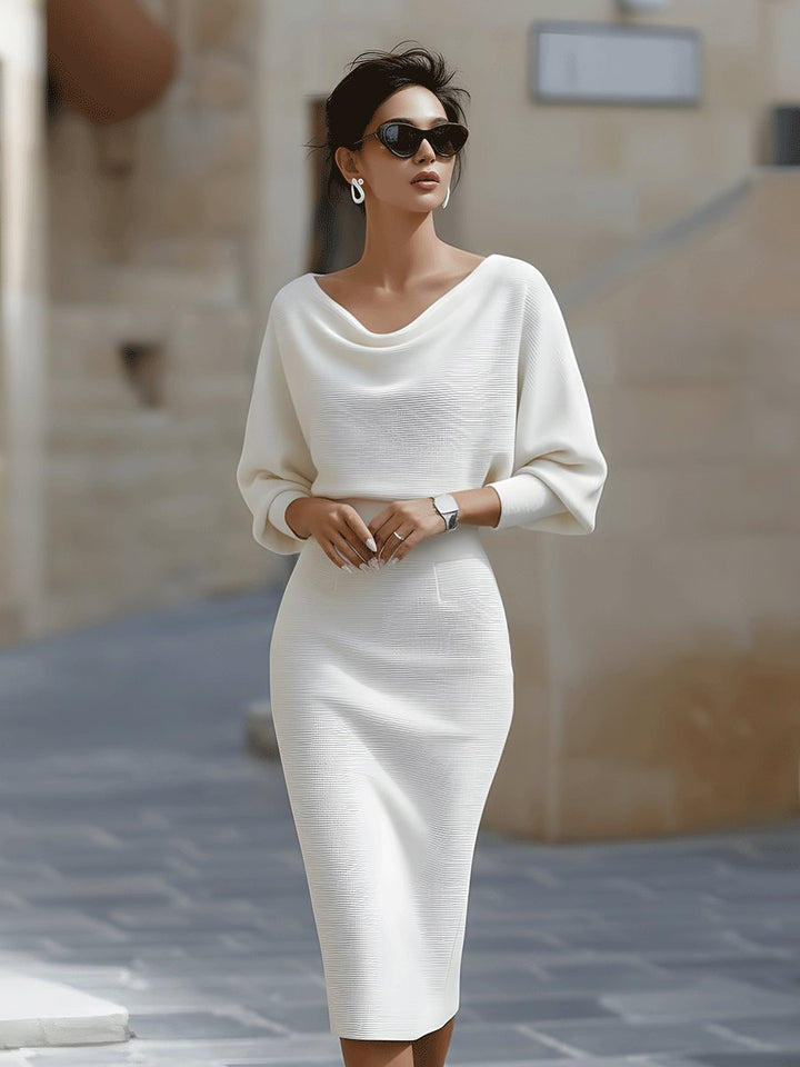 Women's Satin Cowl-Neck Batwing Bodycon Midi Dress