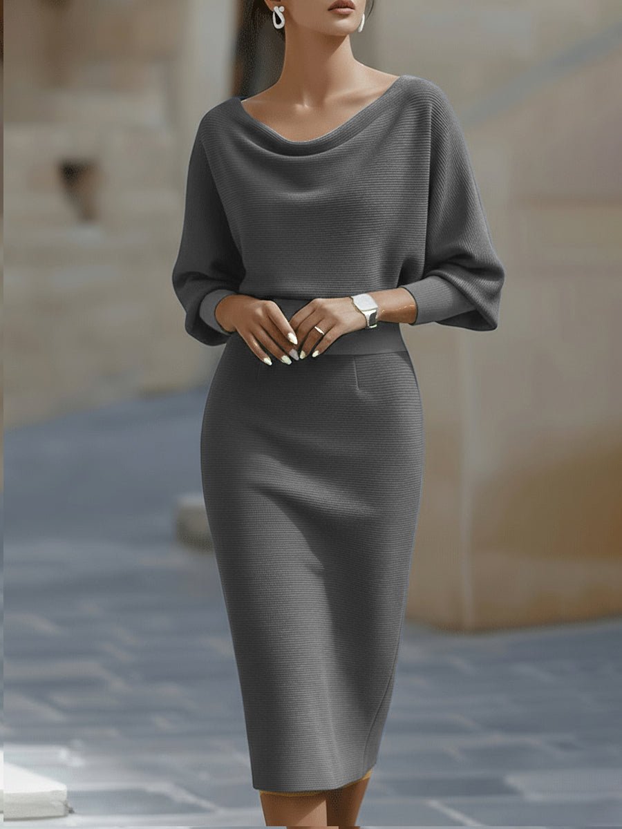 Women's Satin Cowl-Neck Batwing Bodycon Midi Dress - Gray