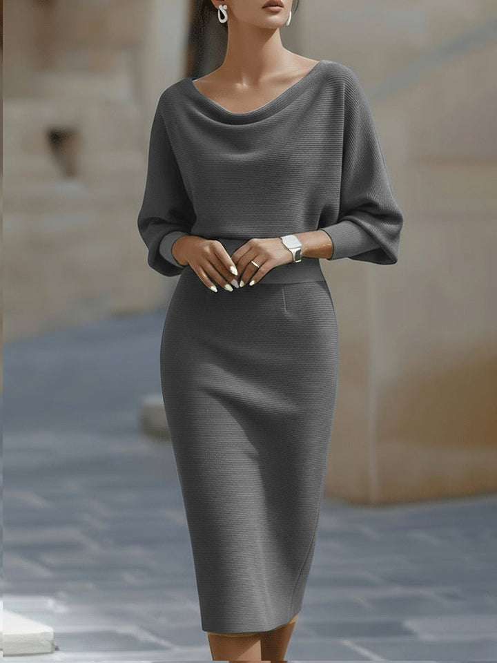 Women's Satin Cowl-Neck Batwing Bodycon Midi Dress - Gray
