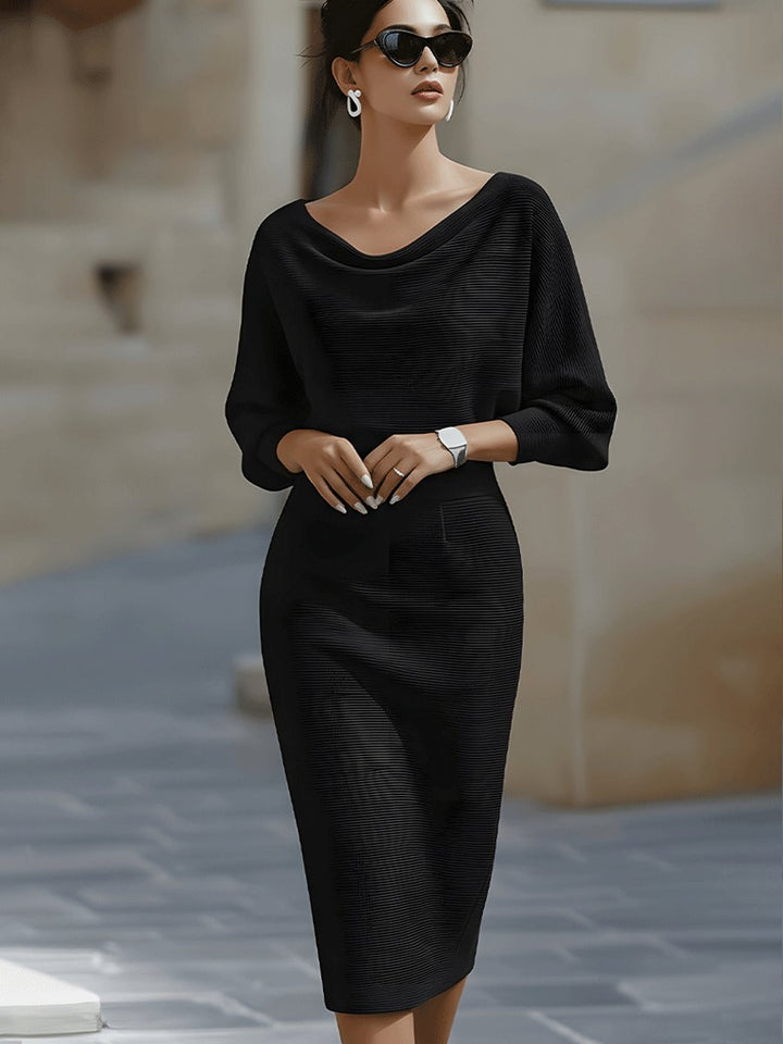 Women's Satin Cowl-Neck Batwing Bodycon Midi Dress