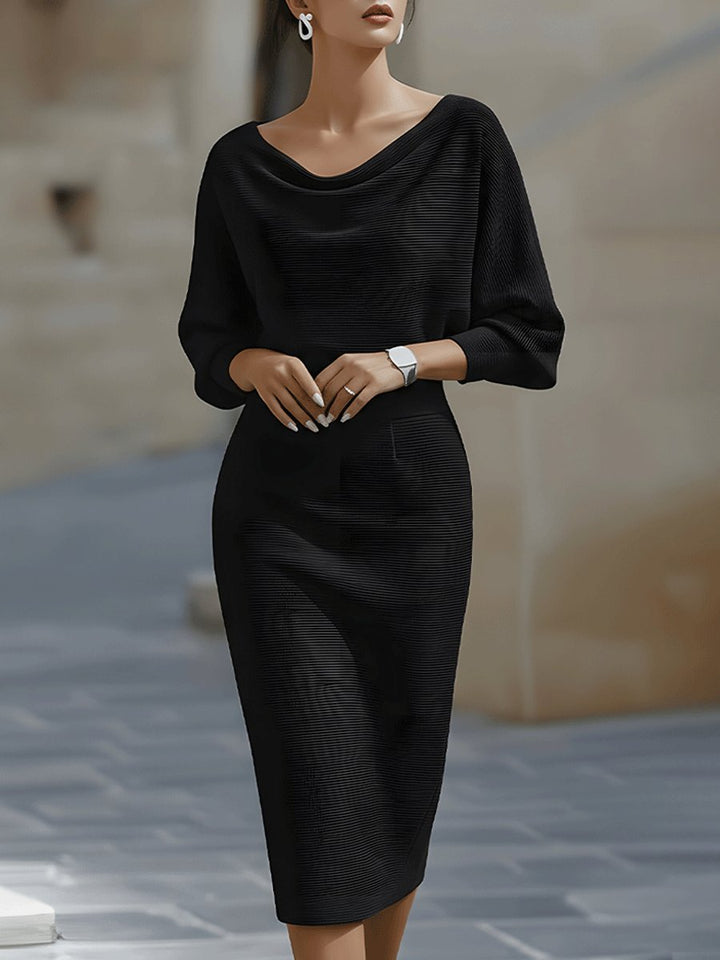 Women's Satin Cowl-Neck Batwing Bodycon Midi Dress - Black