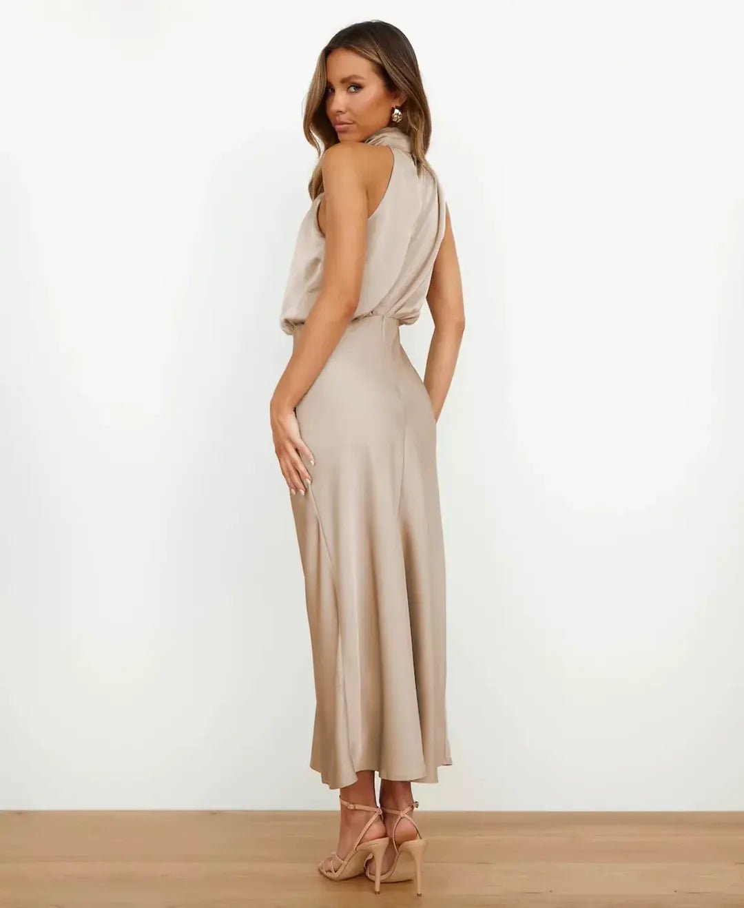 Women's Satin Halter-Neck Midi Dress