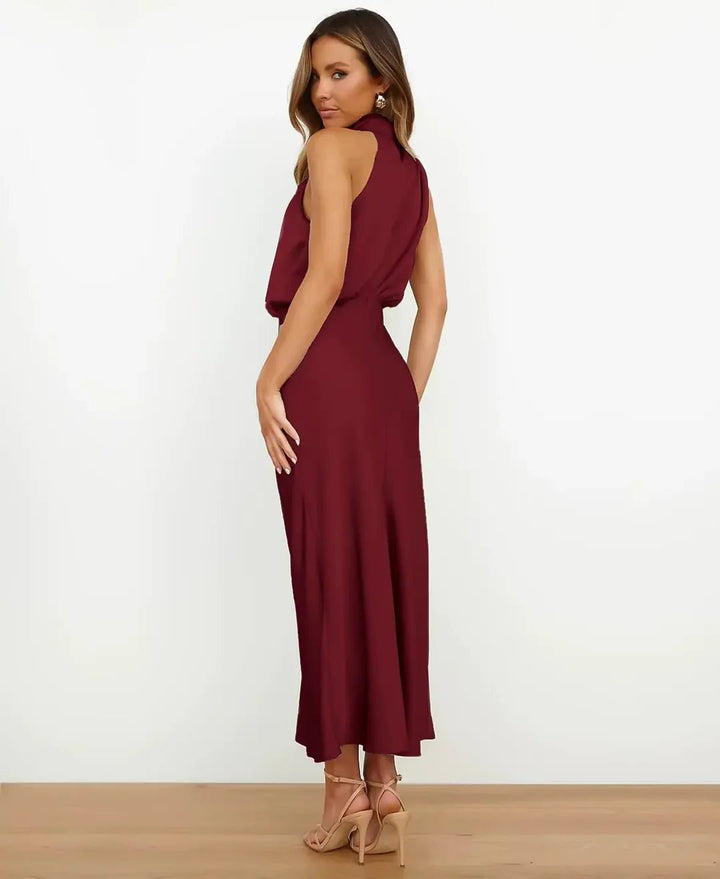 Women's Satin Halter-Neck Midi Dress