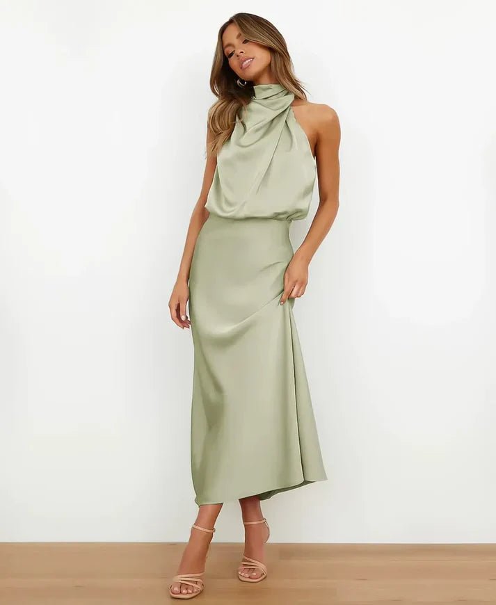 Women's Satin Halter-Neck Midi Dress