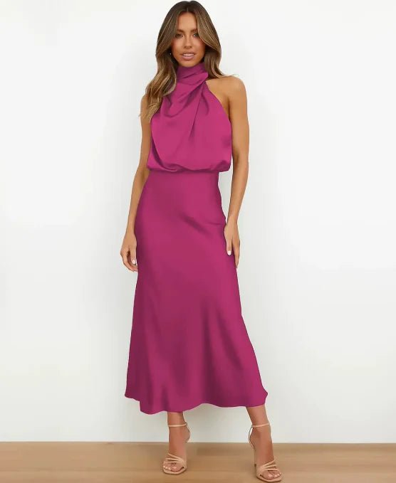 Women's Satin Halter-Neck Midi Dress