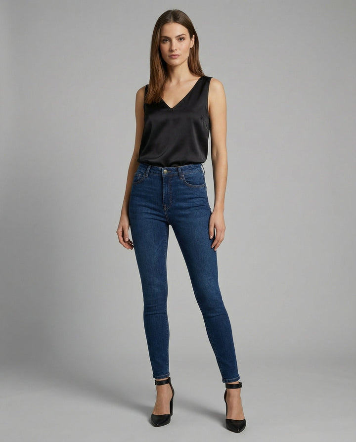 Women's Satin V-Neck Wide-Strap Camisole Top