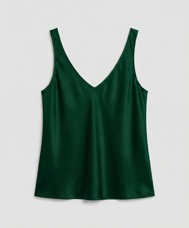 Women's Satin V-Neck Wide-Strap Camisole Top - Green