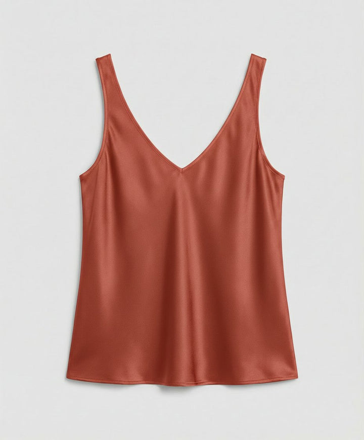 Women's Satin V-Neck Wide-Strap Camisole Top - Orange