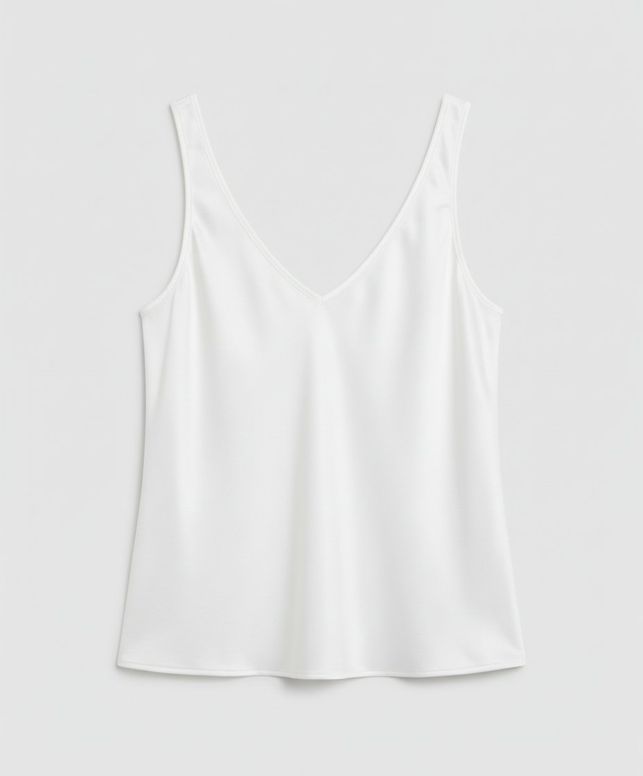 Women's Satin V-Neck Wide-Strap Camisole Top - White