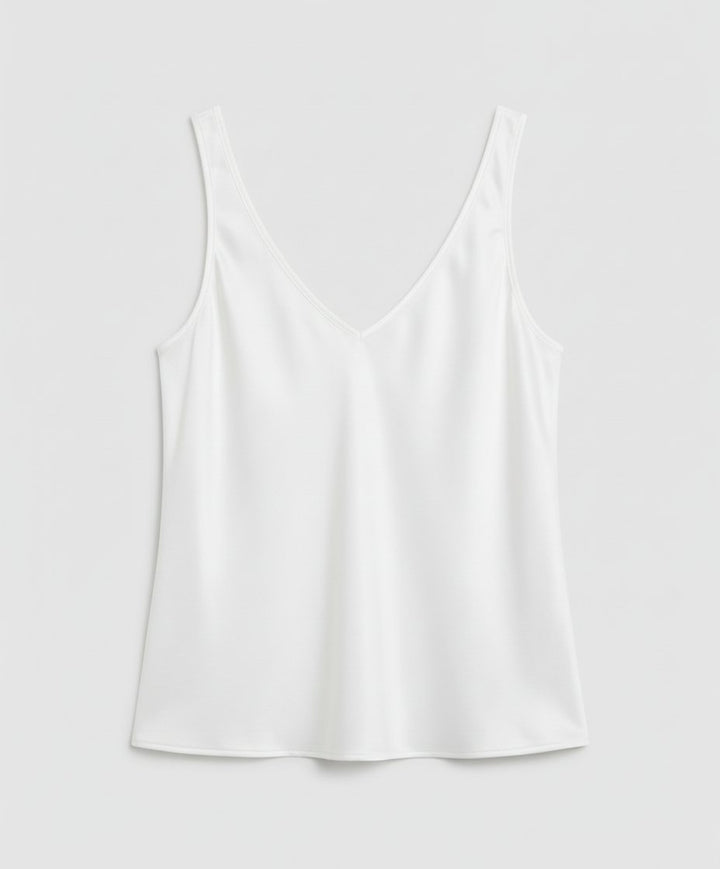 Women's Satin V-Neck Wide-Strap Camisole Top - White