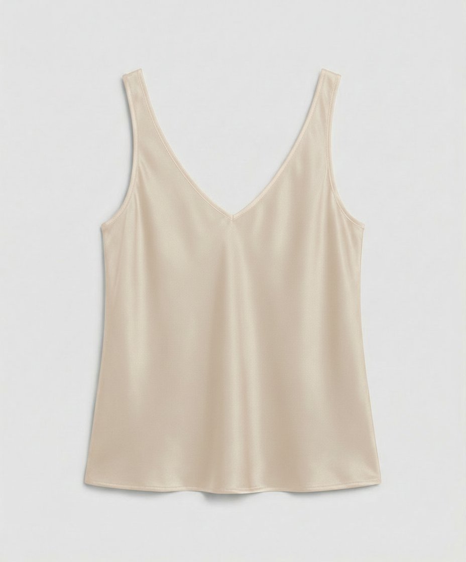 Women's Satin V-Neck Wide-Strap Camisole Top - Beige