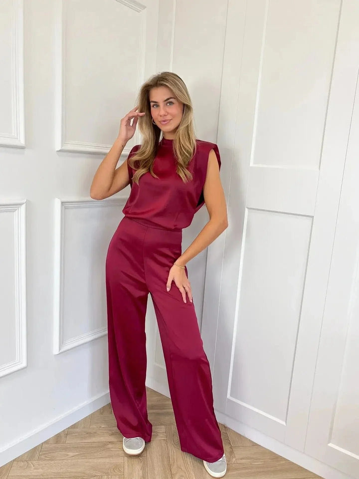 Women's Satin Wide-Leg Sleeveless Open-Back Jumpsuit