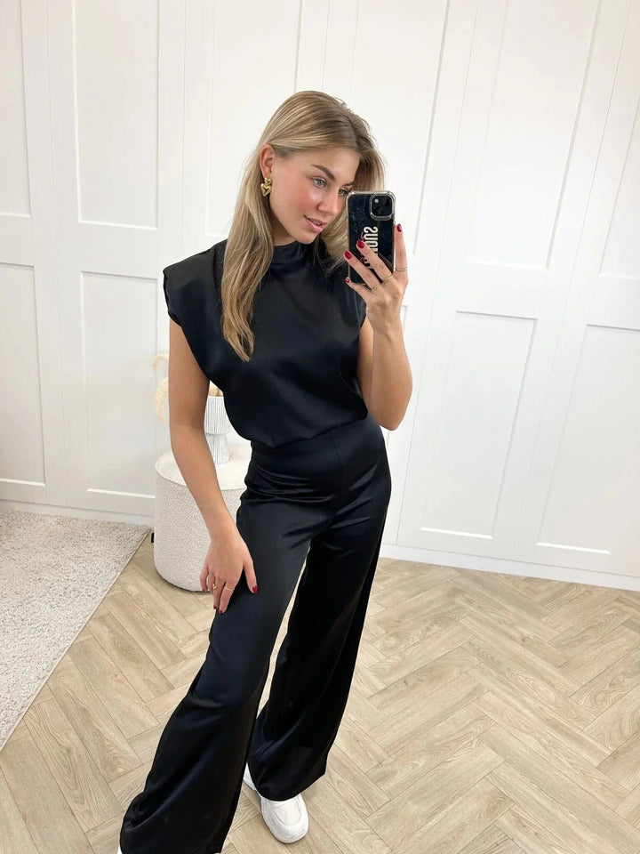 Women's Satin Wide-Leg Sleeveless Open-Back Jumpsuit