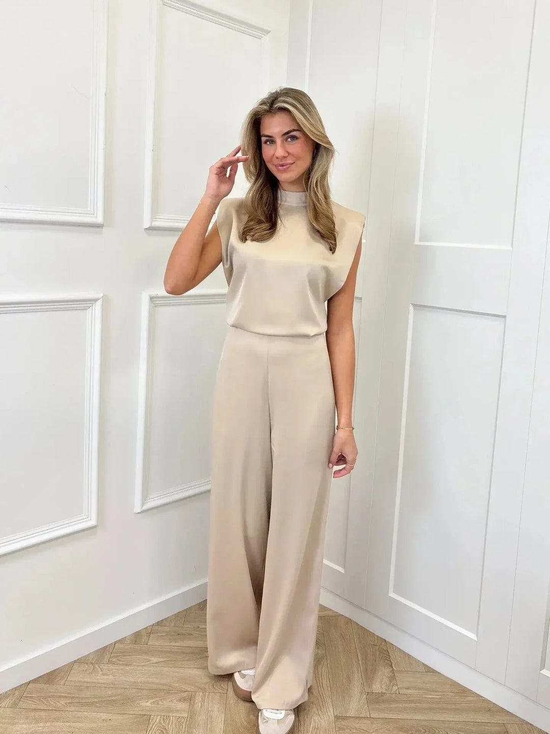 Women's Satin Wide-Leg Sleeveless Open-Back Jumpsuit