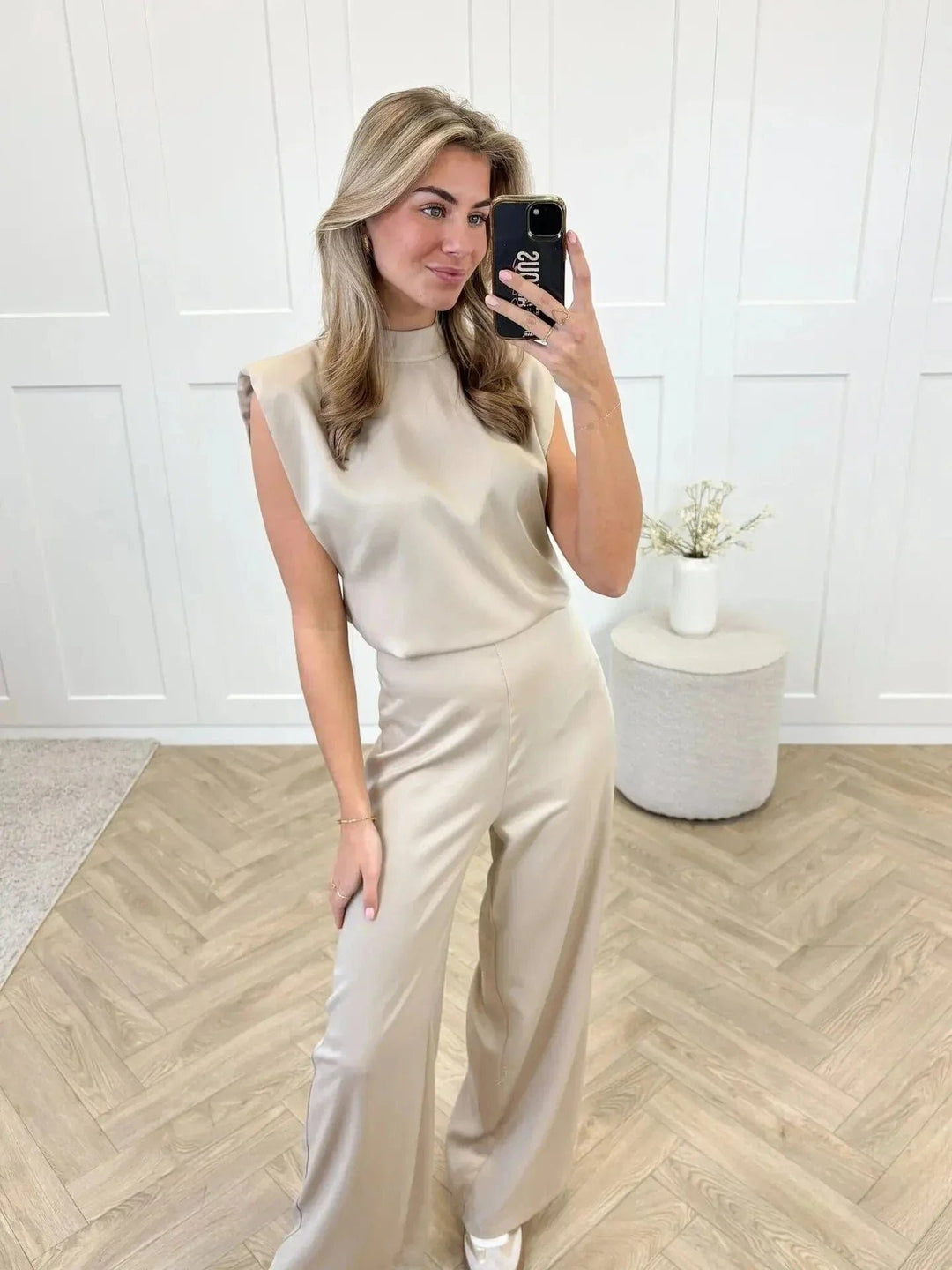 Women's Satin Wide-Leg Sleeveless Open-Back Jumpsuit