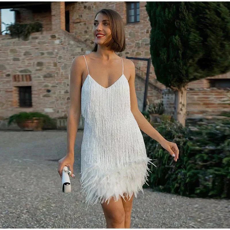Women's Sequin Fringe V-Neck Mini Dress