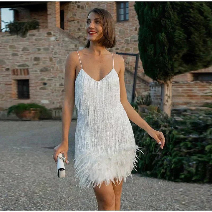 Women's Sequin Fringe V-Neck Mini Dress